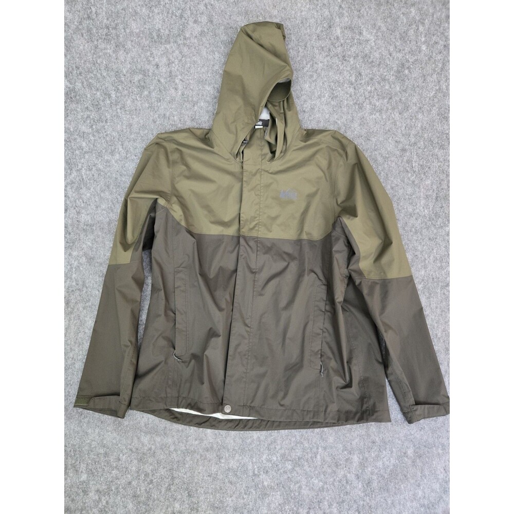REI Co-op Rainier Rain Jacket Men's Sz XL Green Waterproof Hooded Packable Shell